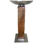 Schale mit Säule Puri, silber/natur, Alu/Holz, 50x50x99 cm