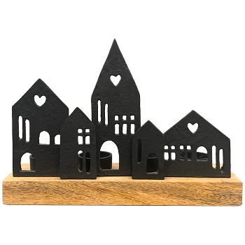 HausTeeLichtHalter Puri, schwarz/natur, Alu/Holz, 30x9x20 cm