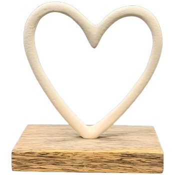 Herz Puri, creme/natur, Alu/Holz, 11x7x13 cm