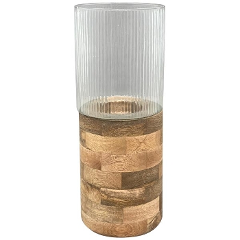 WindLicht Puri, natur, Glas/Holz, 17,5x17,5x42 cm
