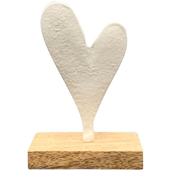 Herz Puri, creme/natur, Alu/Holz, 9x5x13,2 cm