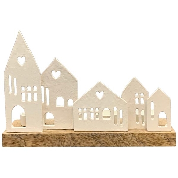 HausTeeLichtHalter Puri, creme/natur, Alu/Holz, 30x9x20,5 cm
