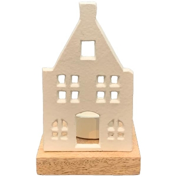HausTeeLichtHalter Puri, creme/natur, Alu/Holz, 8x8x13,5 cm