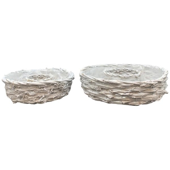 PflanzRingSet/2 Willow, weiß, Rattan, 25x25x9 cm, 30x30x9 cm