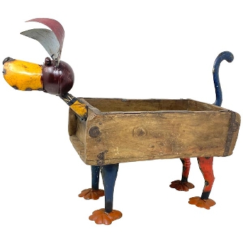 Hund Antiquité, Holz/Metall, 45x11x5 cm