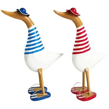 Ente Klaus und Marlies Kanu, blau/rot, Metall, 43x19x65 cm
