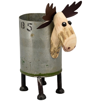 Topf Elch/Schneemann Kanu, Metall/Holz, 33x20x42 cm