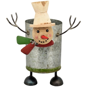 Topf Elch/Schneemann Kanu, Metall/Holz, 33x20x42 cm