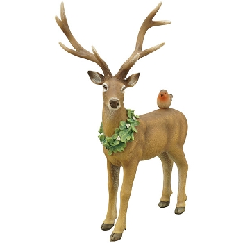Rentier mit Vogel Lilian, Polyresin, 21,9x11,8x32,2 cm