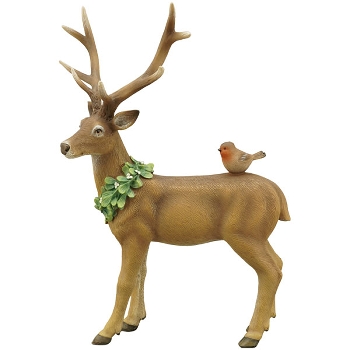 Rentier mit Vogel Lilian, Polyresin, 21,9x11,8x32,2 cm