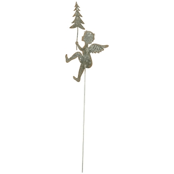 Engel/Rentier auf Stab Junker, grau, Metall, 11,5x2x56 cm