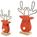 Rentier mit LED-Nase Teal, rot, Holz, 17x6x25,5 cm