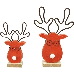 Rentier mit LED-Nase Teal, rot, Holz, 17x6x25,5 cm