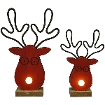 Rentier mit LED-Nase Teal, rot, Holz, 17x6x25,5 cm