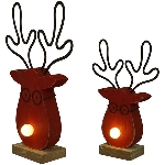 Rentier mit LED-Nase Teal, rot, Holz, 17x6x25,5 cm