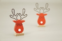 Rentier mit LED-Nase Teal, rot, Holz, 17x6x25,5 cm