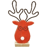 Rentier mit LED-Nase Teal, rot, Holz, 17x6x25,5 cm