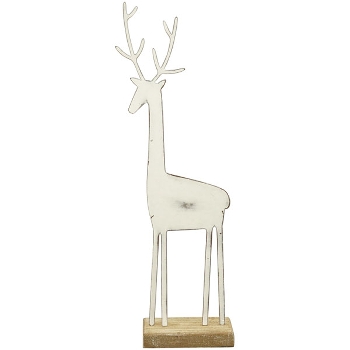 Rentier Puri, weiß, Metall/Holz, 15,5x6x45,5 cm