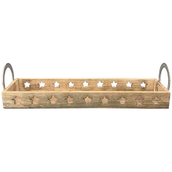 Tablett Puri, natur/gold, Holz/Alu, 51x13x12 cm
