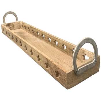 Tablett Puri, natur/gold, Holz/Alu, 62x13x12 cm