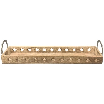 Tablett Puri, natur/gold, Holz/Alu, 62x13x12 cm