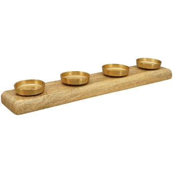 KerzenHalter Puri, natur/gold, Holz/Alu, 50x10x8 cm
