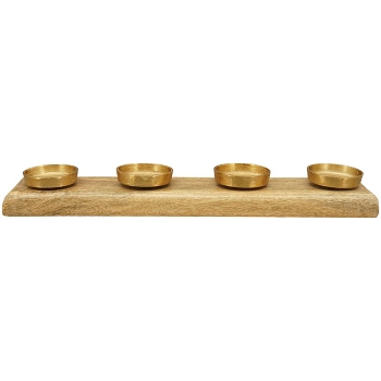 KerzenHalter Puri, natur/gold, Holz/Alu, 50x10x8 cm