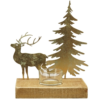 TeeLichtHalter Doré, gold, Metall/Holz, 16x9x20,5 cm