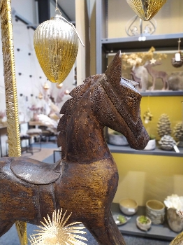 Pferd auf Rädern Artisanal, natur, Holz, 49x13,5x56 cm