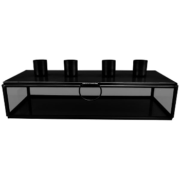 KerzenHalter Dose Sobre, schwarz, Metall/Glas, 26x11x8,5 cm
