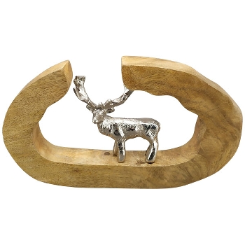 Rentier Skulptur Puri, Alu/Holz, 30x4x18 cm