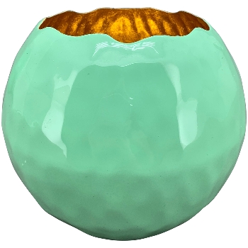 WindLicht EnameL, mint/gold, Metall, 11x11x9 cm
