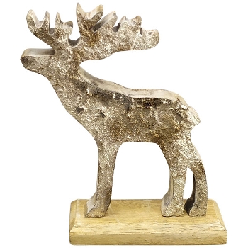 Rentier Dost, natur/gold, Holz, 15x2x18 cm