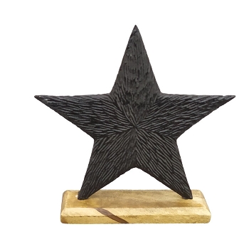 Stern Puri, schwarz, Alu/Holz, 10x5x10 cm