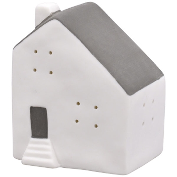 Haus mit LED CœuR, grau, Porzellan, 9,5x7,7x11 cm