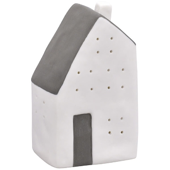 Haus mit LED CœuR, grau, Porzellan, 9,3x7,5x15,5 cm