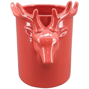 RentierWindLicht Chrissie, rot, Keramik, 13,5x11,5x15 cm
