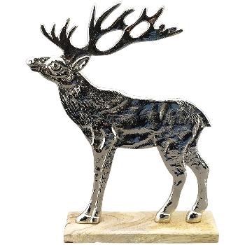 Rentier Puri, silber/natur, Aluminium/Holz, 27x5x33 cm