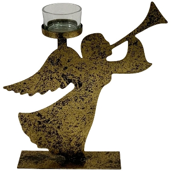 EngelKerzenHalter mit Glas Doré, gold, Metall, 22x5x24,5 cm