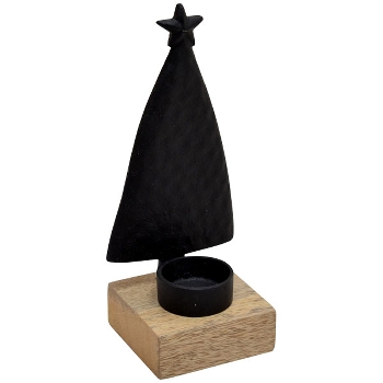 BaumTeeLichtHalter Puri, schwarz/natur, Aluminium/Holz,