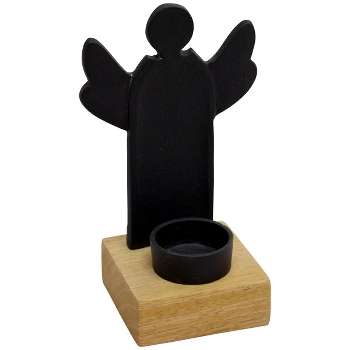 EngelTeeLichtHalter Puri, schwarz/natur, Aluminium/Holz,
