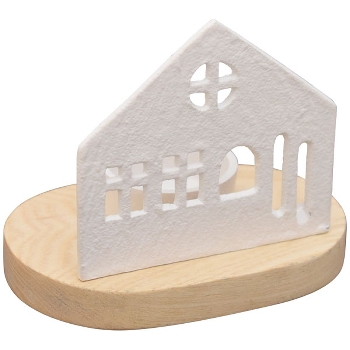 HausTeeLichtHalter Puri, weiß/natur, Aluminium/Holz, 12x8x10 cm