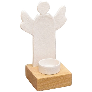 EngelTeeLichtHalter Puri, weiß/natur, Aluminium/Holz, 10,5x8x18 cm