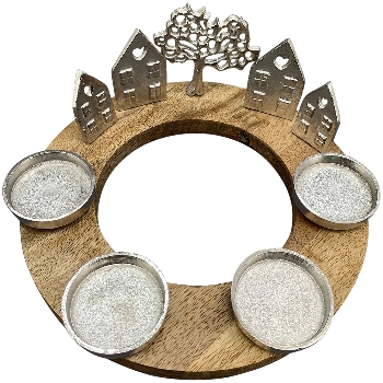 KerzenHalter GROS, silber, Holz/Alu, 29x29x13 cm