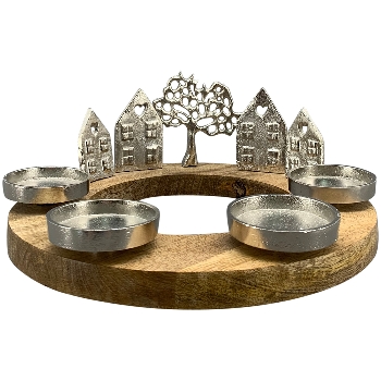 KerzenHalter GROS, silber, Holz/Alu, 29x29x13 cm