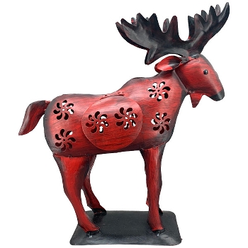 Elch Kanu, rot, Metall, 32x10x34 cm
