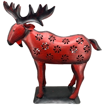 Elch Kanu, rot, Metall, 45x12x43 cm