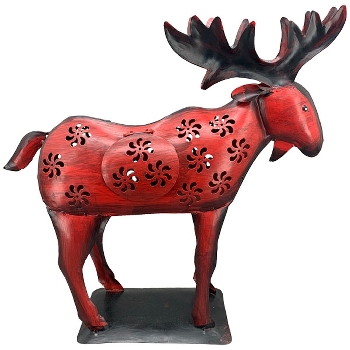 Elch Kanu, rot, Metall, 45x12x43 cm