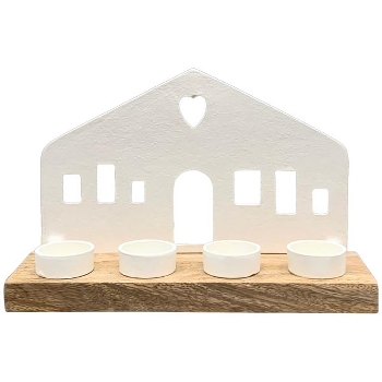 HausTeeLichtHalter Puri, creme/natur, Alu/ Holz, 30x9x20 cm