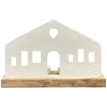 HausTeeLichtHalter Puri, creme/natur, Alu/ Holz, 30x9x20 cm